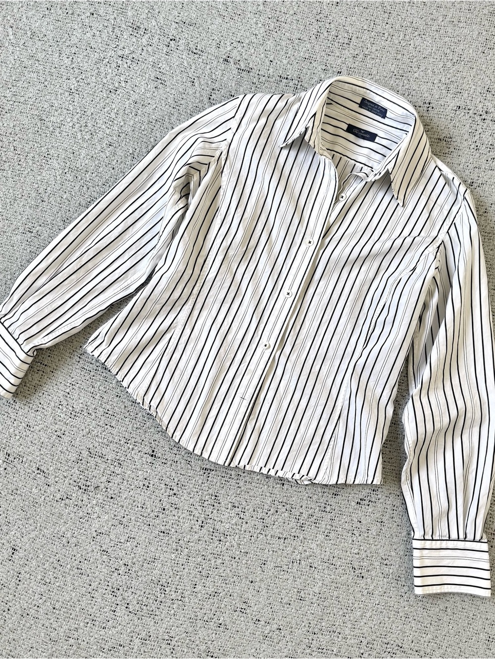Vintage Faconnable White Shirt with Black Stripes Size S